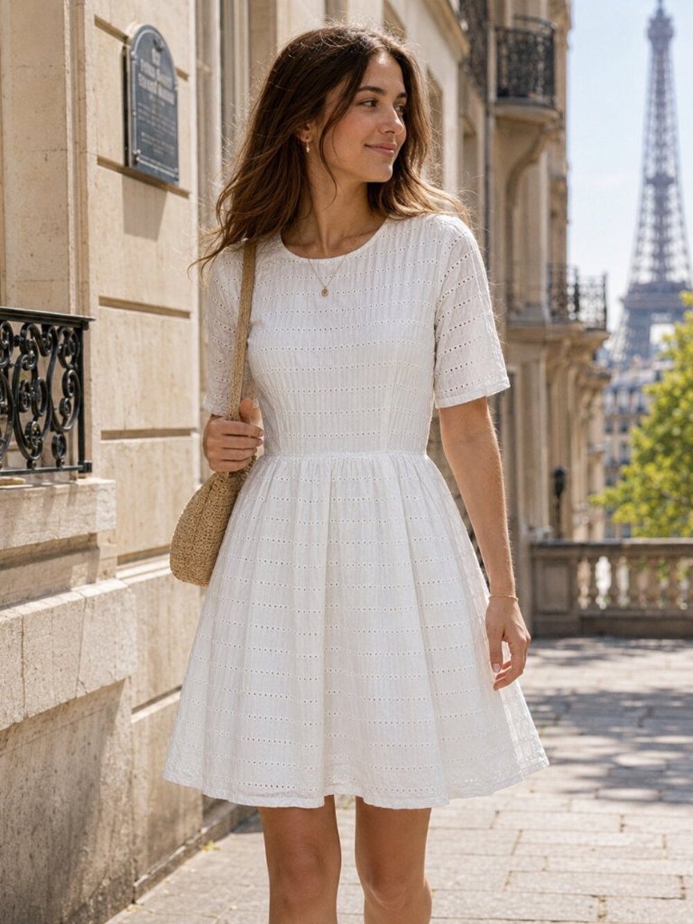 Gap Womens Sz 4 White Cotton Eyelet Fit Flare Dress Pockets Coastal Cottage